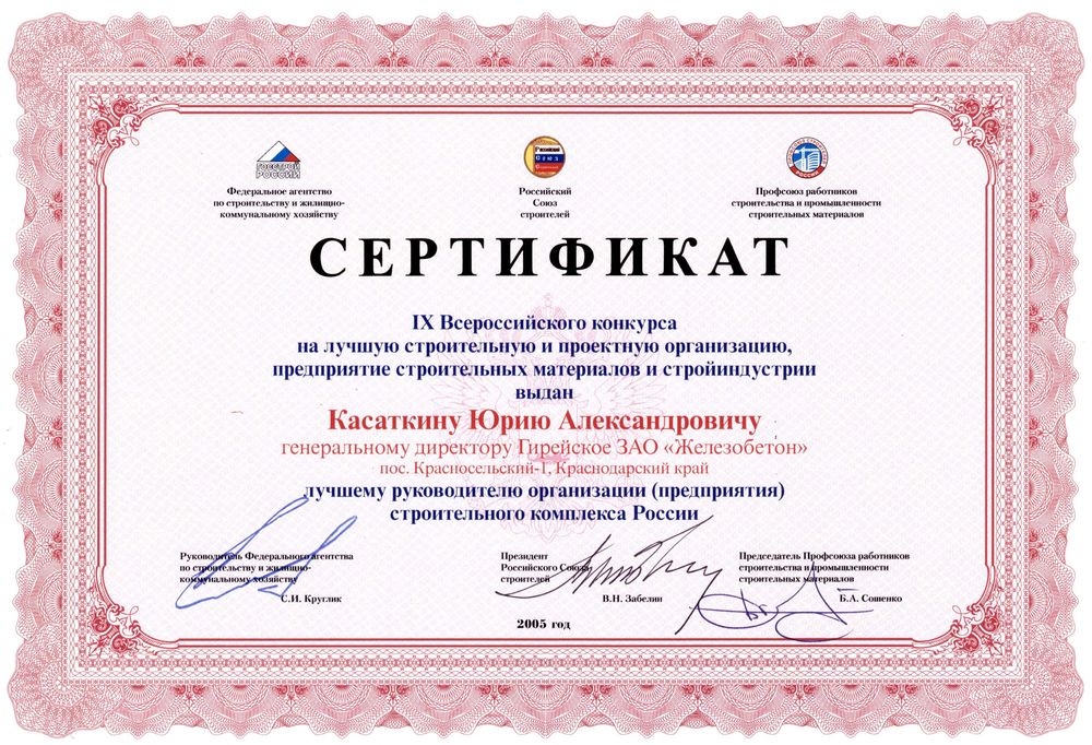 Сертификат лучший руководитель 2005